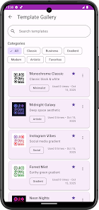 QR Template Gallery with categories